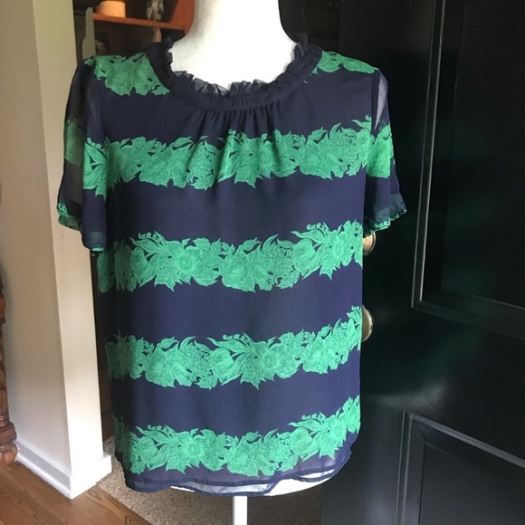 J. Crew Navy and Green Floral Blouse - Picture 3 of 8